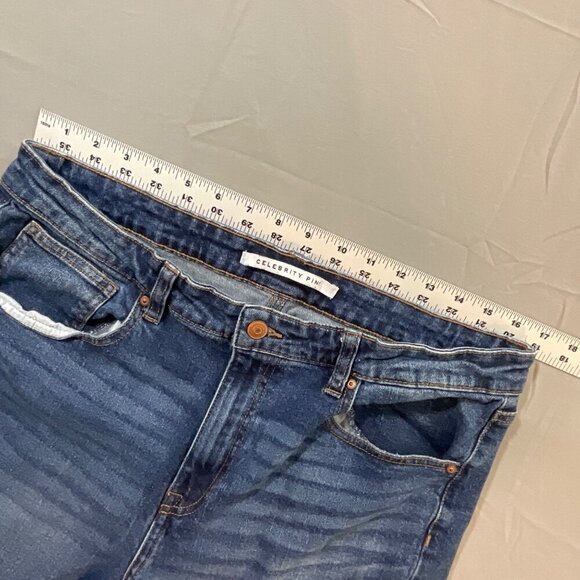 Celebrity Pink Jeans Womens 15 High Rise Wide Leg Distressed Hem Dark Wash Blue - Picture 7 of 12